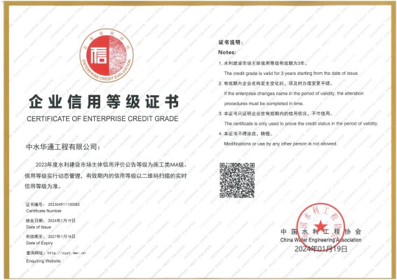 水利建设市场主体信用评价AAA级施工企业